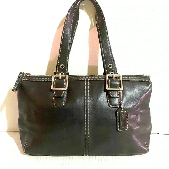 Coach vintage black leather satchel handbag - Picture 2 of 7